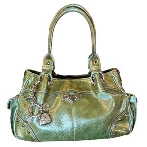 Kathy Van Zeeland Purse Metallic Green Silver Charm Satchel Bag